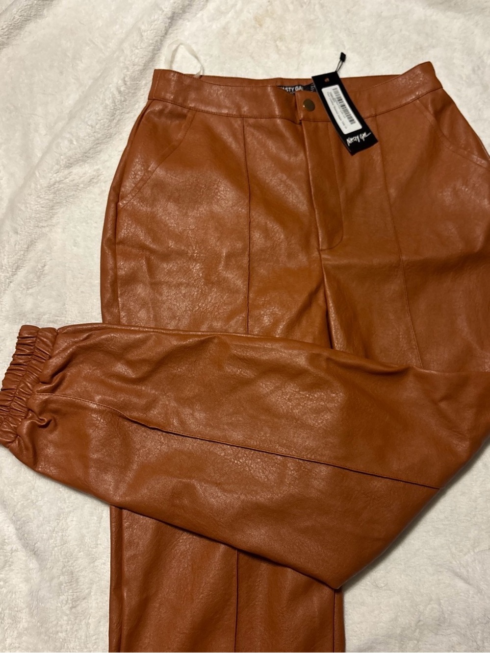 Nasty Gal Faux Leather Jogger Pants - Rust Brown